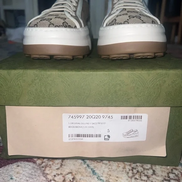 Gucci Beige and White Lace-Up Sneakers